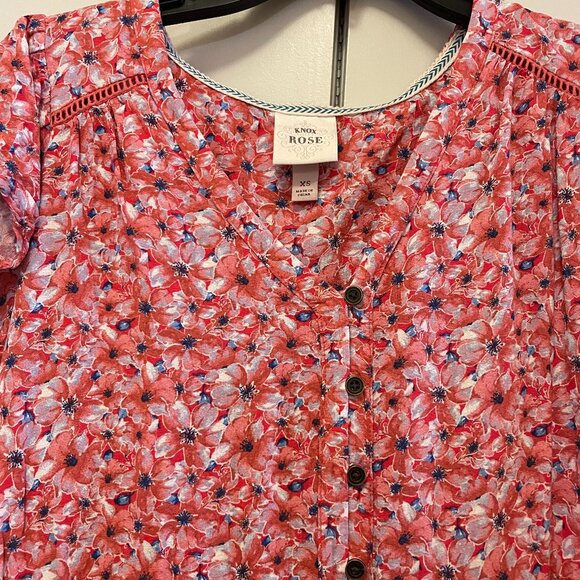 Knox Rose Floral Knox Rose Flutter Short Button-Front Dress XS NWOT - Picture 5 of 7